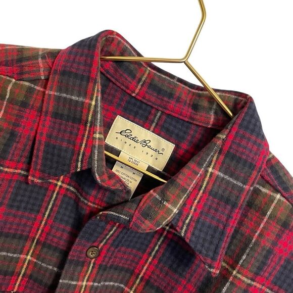 Eddie Bauer Cotton Thick Flannel Button Down Shirt Red Blue Size MED - Picture 3 of 7